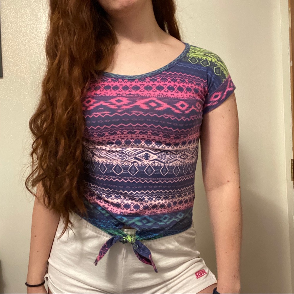 Tribal rainbow tie cropped top